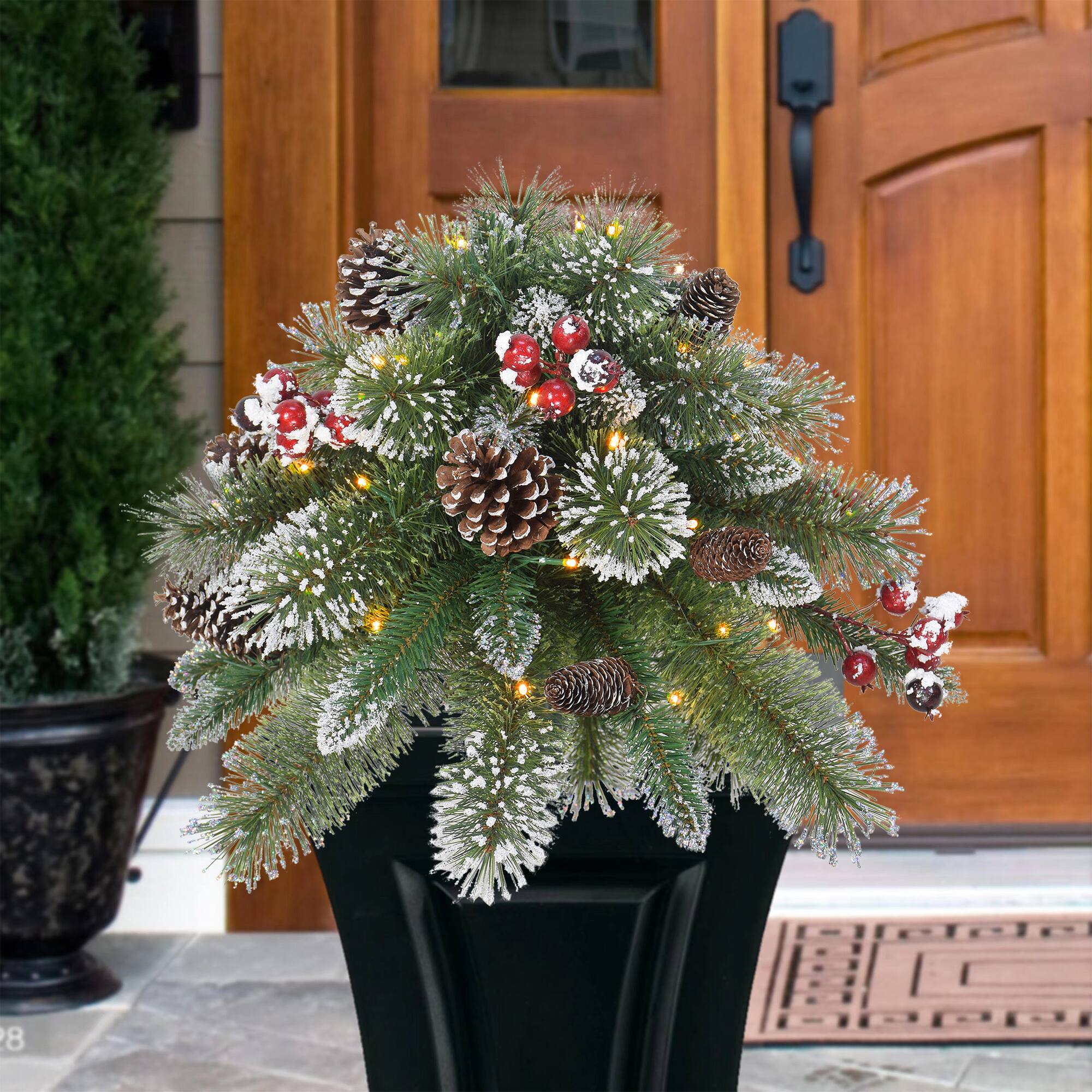 18" Pre-Lit LED Snowy Urn Filler
